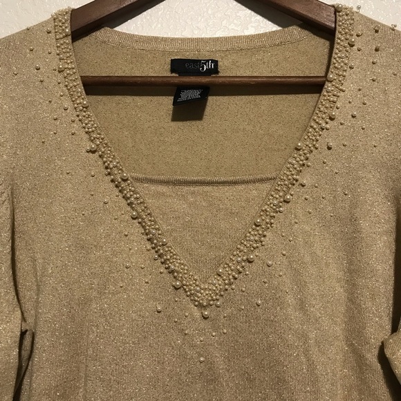 East 5th Gold with Pearls Gold Glitter Sweater - Picture 2 of 7
